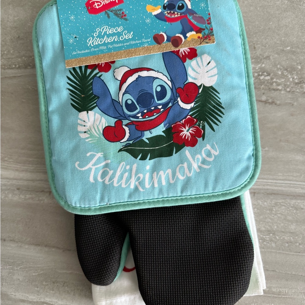 Disney Stitch Holiday Kitchen Mitt Set - Blue and Black